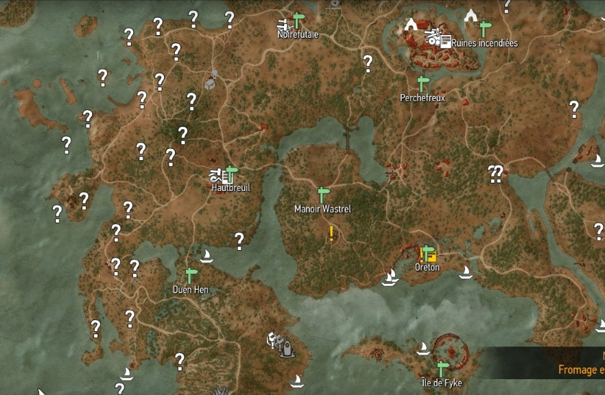 Each question mark on this small portion of The Witcher 3 map is a secret waiting to be discovered...